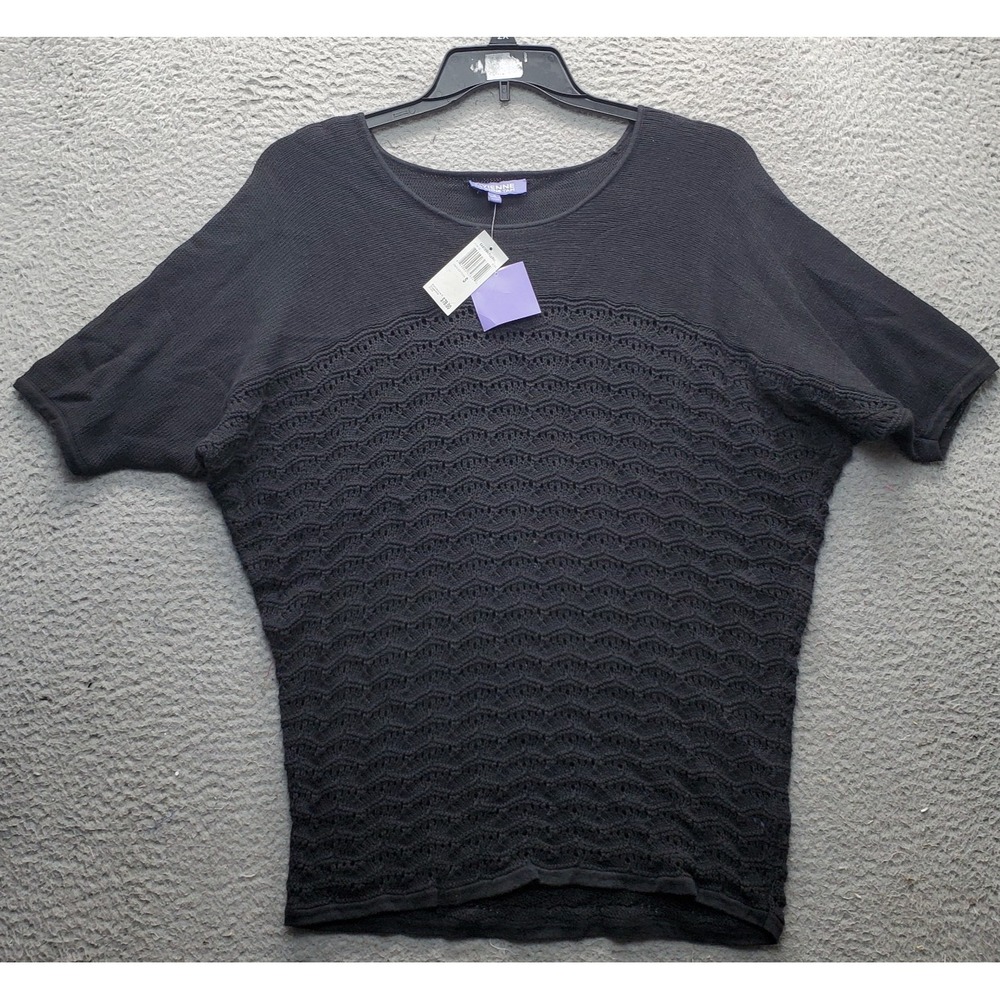 Vivienne Vivienne Tam Sweater Womens S Black Crochet Knit Smocked Hem‎ Pullover